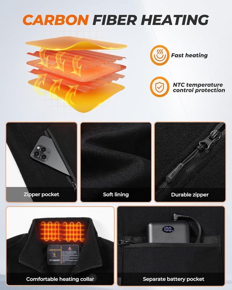 GOTOBI Store Fleece Heated Vest for Men with 16000mAh 7.4V Battery, Ergonomics Heating System, 9 Heating Zones Vest for Skiing - Image 4